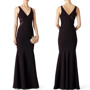 Jay Godfrey Side Mesh V Neck Black Rockefeller Gown
